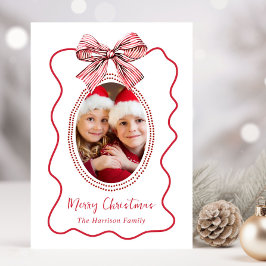 Feliz Navidad Whimsical Red Wavy Frame Bow Foto