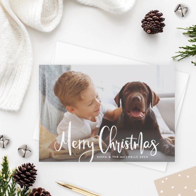Feliz Navidad White Modern Brushed Script Photo (Subido por el creador)