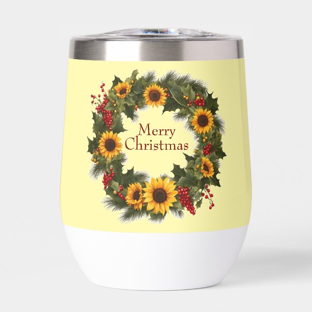 Feliz Navidad Wine Sunflower Wreath Holly Joy (Frente)