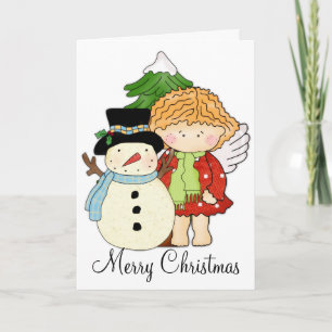 Feliz Navidad Winter Angel & Snowman Card