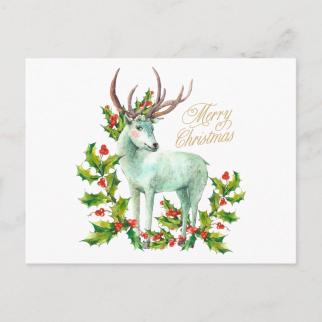 Feliz Navidad Woodland Deer y Holly Berry (Anverso)