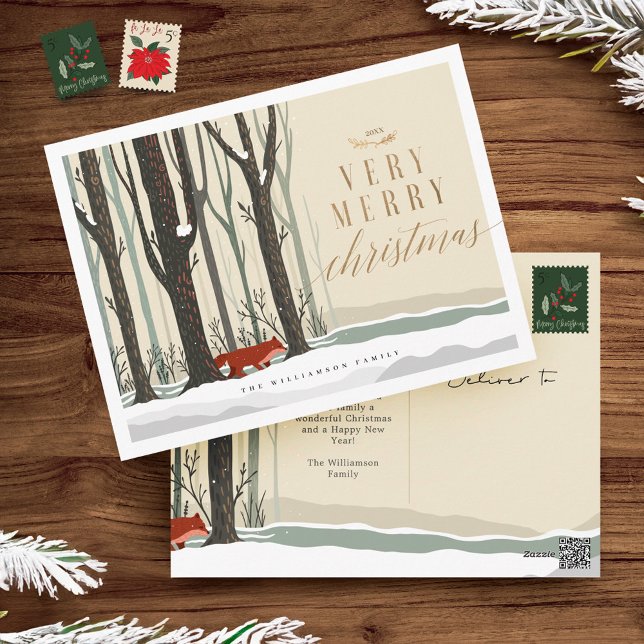 Feliz Navidad Woodland Winter Forest Fox (Merry Christmas Woodland Winter Forest Fox Holiday Postcard)