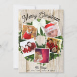 Feliz Navidad Wreath 5 Foto Familia Personalizada<br><div class="desc">Esta tarjeta festiva y divertida contiene tus fotos favoritas en una hermosa corona de paja coronada con una cinta blanca. Agregue fácilmente sus fotos y texto en el formulario de plantilla. La parte trasera tiene la misma madera clara que la parte delantera. Utilice la opción "Personalizar más lejos" para añadir...</div>