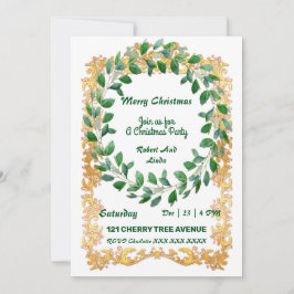 Feliz Navidad Wreath Gold Frame Party Invitación
