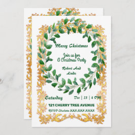 Feliz Navidad Wreath Gold Frame Party Invitación