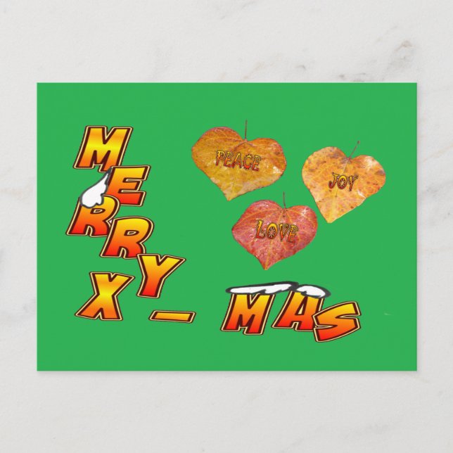 Feliz Navidad y 3 hojas en forma de corazón ponen (Anverso)
