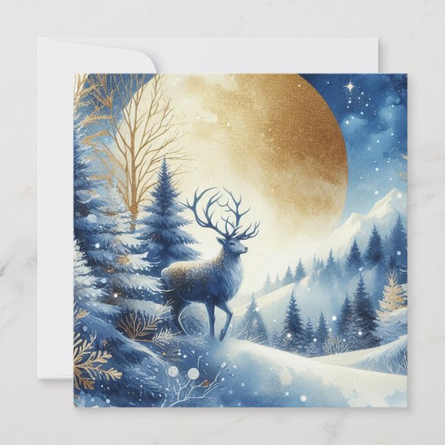 Feliz Navidad y escena de invierno con ciervos (Anverso)