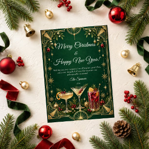 Feliz Navidad y Feliz Año Nuevo Art Déco Esmeralda