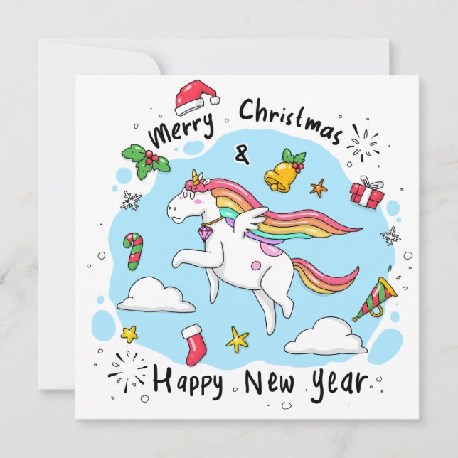 Feliz Navidad y Feliz Año Nuevo de Unicornio (Anverso)