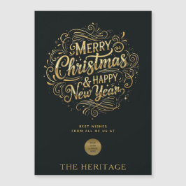 Feliz Navidad y Feliz Año Nuevo en negro y oro