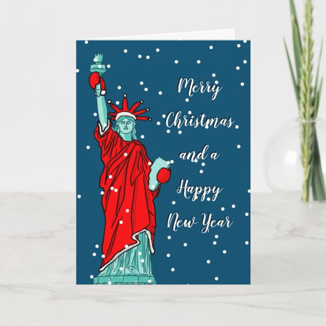 Feliz Navidad y feliz Año Nuevo Estatua Libertad (Anverso)
