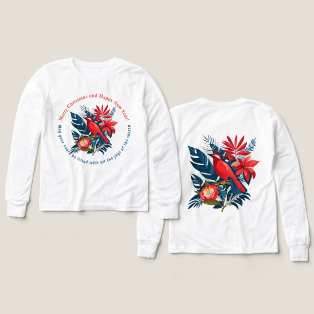 ¡Feliz Navidad y Feliz Año Nuevo! Pájaro Rojo BOHO (Diseño frontal y trasero)