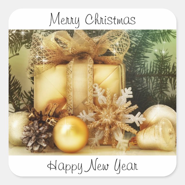 Feliz Navidad y Feliz Año Nuevo pegatinas (Anverso)