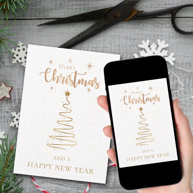 Feliz Navidad Y Feliz Año Nuevo Purpurina (Merry Christmas And Happy New Year Gold Glitter Holiday Card)