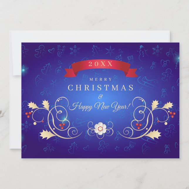 ¡Feliz Navidad y Feliz Año Nuevo! Tarjeta azul 20X (Anverso)