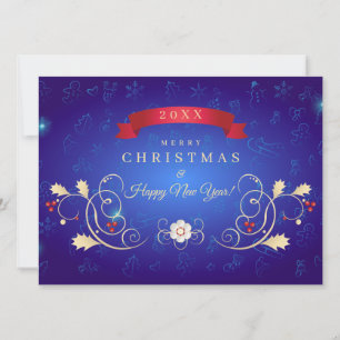 ¡Feliz Navidad y Feliz Año Nuevo! Tarjeta azul 20X