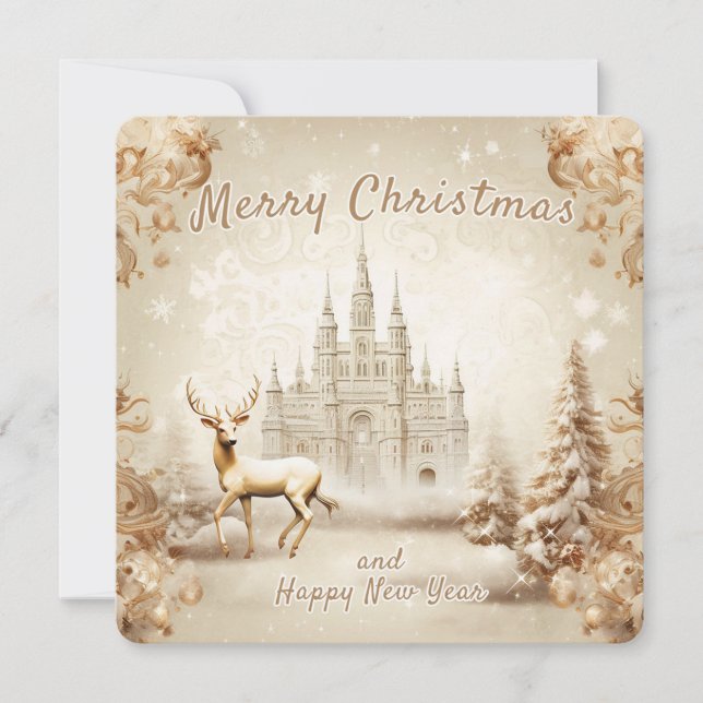 Feliz Navidad y tarjeta de bienvenida de Año Nuevo (Anverso)