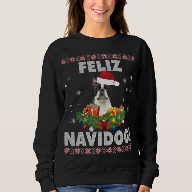 Feliz Navidog Boston Terrier Dog Ugly Sweater Chri (Anverso)