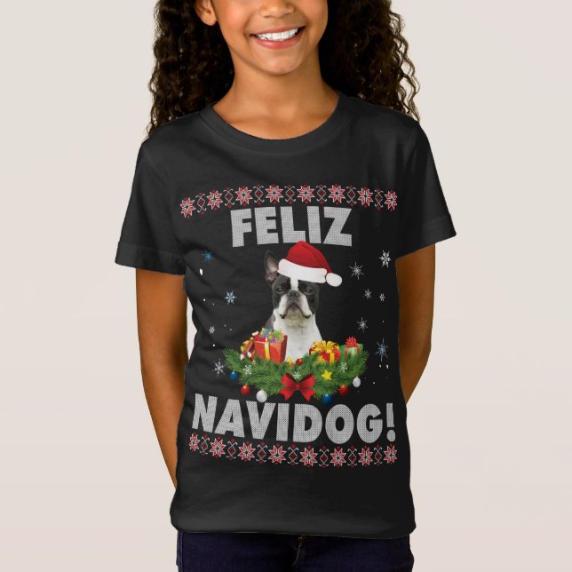 Feliz Navidog Boston Terrier Dog Ugly Sweater Chri (Anverso)