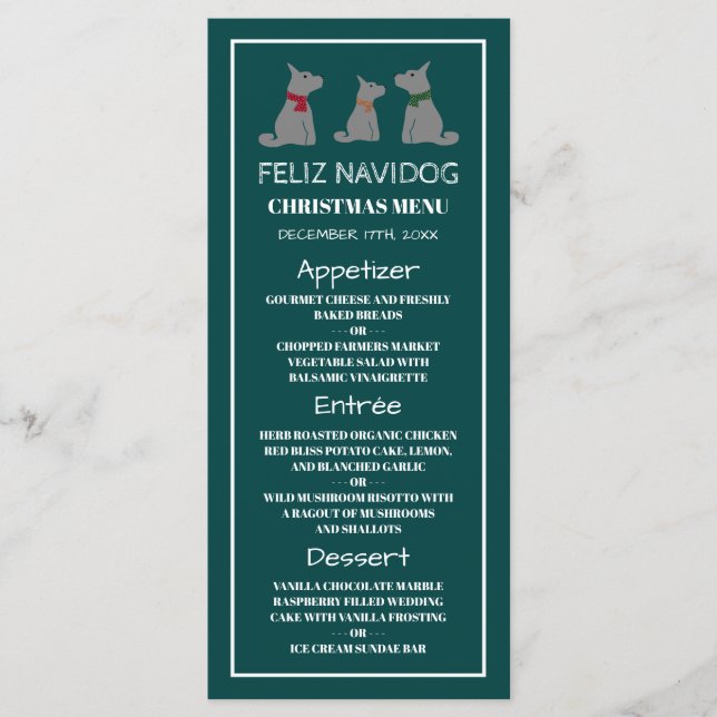 Feliz Navidog, menú de Navidades al estilo español (Anverso)