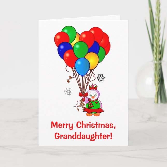 Feliz nieta de Navidad Pingüino y globos (Anverso)