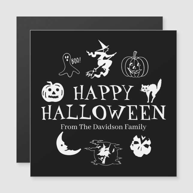 Feliz nombre personalizado de Halloween blanco neg (Anverso/Reverso)