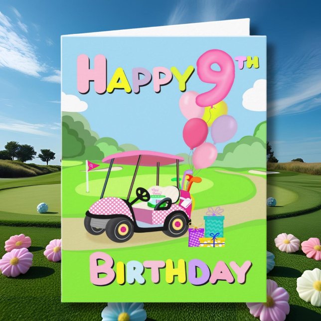 Feliz noveno cumpleaños, tarjeta de golf Polka Dot (Subido por el creador)