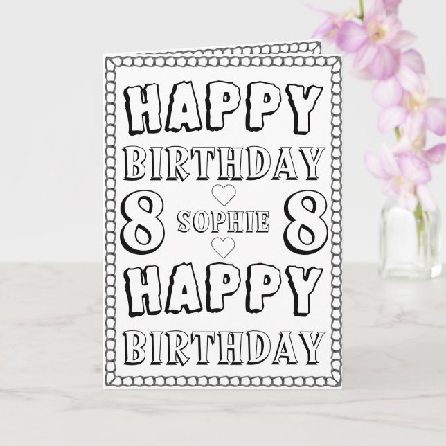 Feliz octavo cumpleaños, tarjeta de coloración (Orquídea)