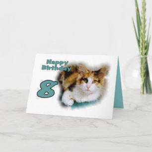 Feliz octavo cumpleaños tarjeta de gato de Calico