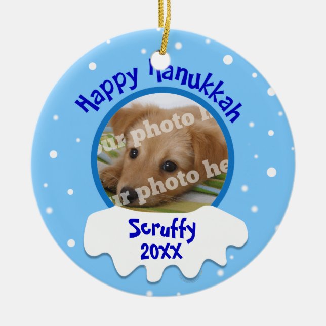 Feliz Ornamento de fotos personalizado de Hanukkah (Frente)