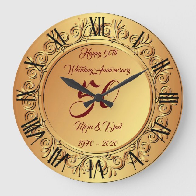 Feliz Oro Personalizar 50 Aniversario Gran Reloj (Anverso)