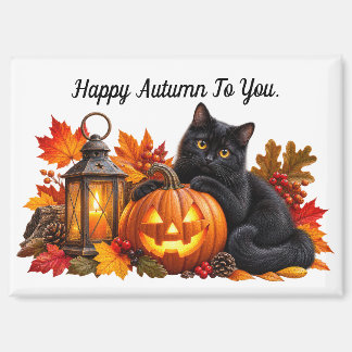 Feliz Otoño Imán de Gato Negro