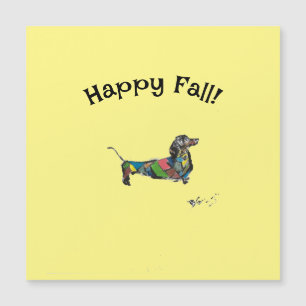 ¡Feliz otoño! Tarjeta magnética con Dachshund