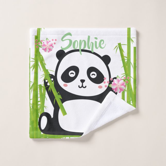 Feliz Panda con bambú y flores de cerezo (Toallita)