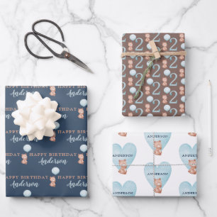 Feliz Papel de envolvimiento de oso de cumpleaños