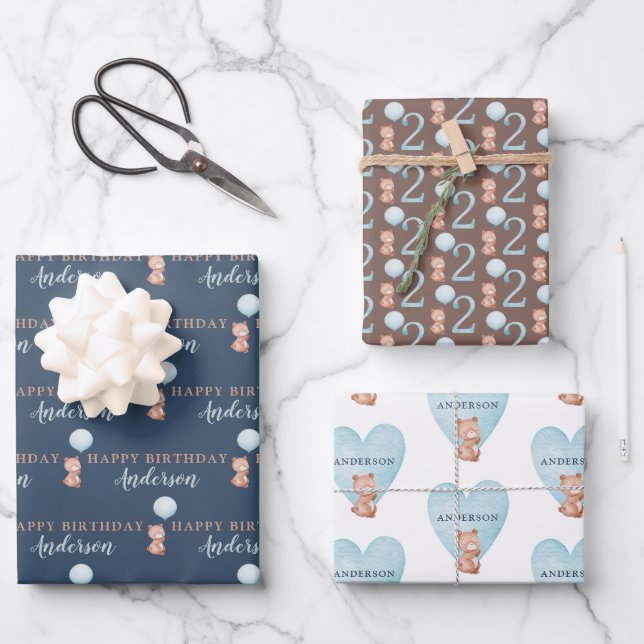 Feliz Papel de envolvimiento de oso de cumpleaños (Anverso)