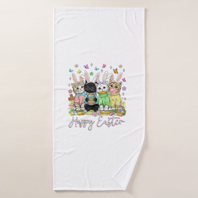 Feliz Pascua Amante del Gato Bonito Conejo Día de  (Toalla de baño)