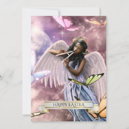 Feliz Pascua. Angel con tarjetas de mariposas