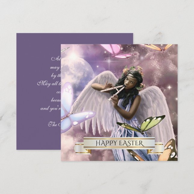 Feliz Pascua. Ángel con tarjetas de mariposas (Anverso / Reverso)
