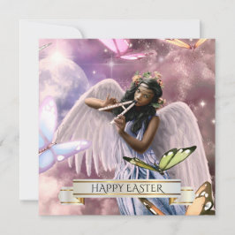 Feliz Pascua. Ángel con tarjetas de mariposas