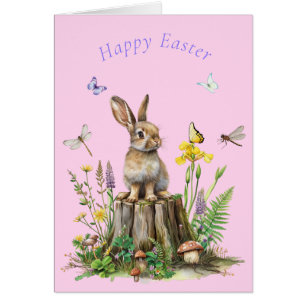 Feliz Pascua Bunny Butterflies Mushrooms Dragonfly