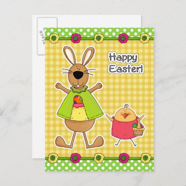 Feliz Pascua. Bunny de Pascua y postales para chic (Anverso / Reverso)