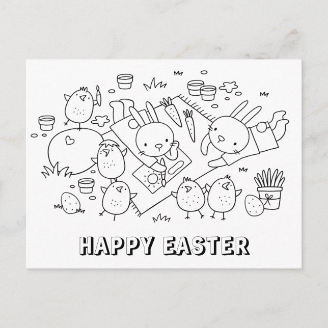 Feliz Pascua - Colorable postal para niños (Anverso)