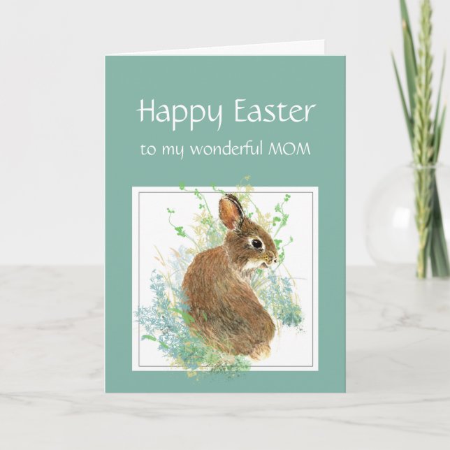 Feliz Pascua con conejita madre madre tarjeta de v (Anverso)