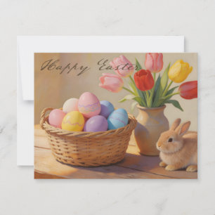 Feliz Pascua con Huevos Coloridos y Tulipanes