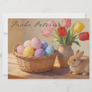 Feliz Pascua con huevos de Pascua y tulipanes colo