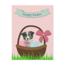 Feliz Pascua con Perro en Tarjeta Postal de Cesta