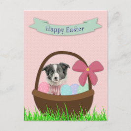 Feliz Pascua con Perro en Tarjeta Postal de Cesta 