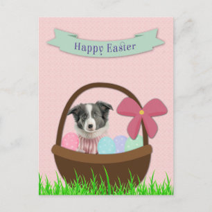 Feliz Pascua con Perro en Tarjeta Postal de Cesta 