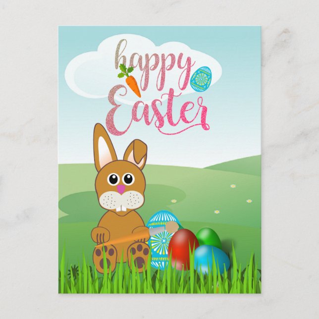 Feliz Pascua con tarjeta infantil de conejo Bunny (Anverso)